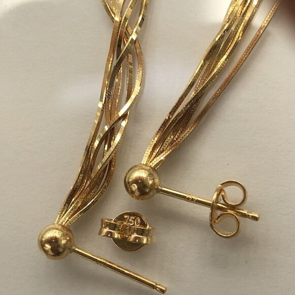 Gold 18K Yellow Gold Long Stud Shiny Solid Earrings 4.37grams Women - Picture 2 of 7